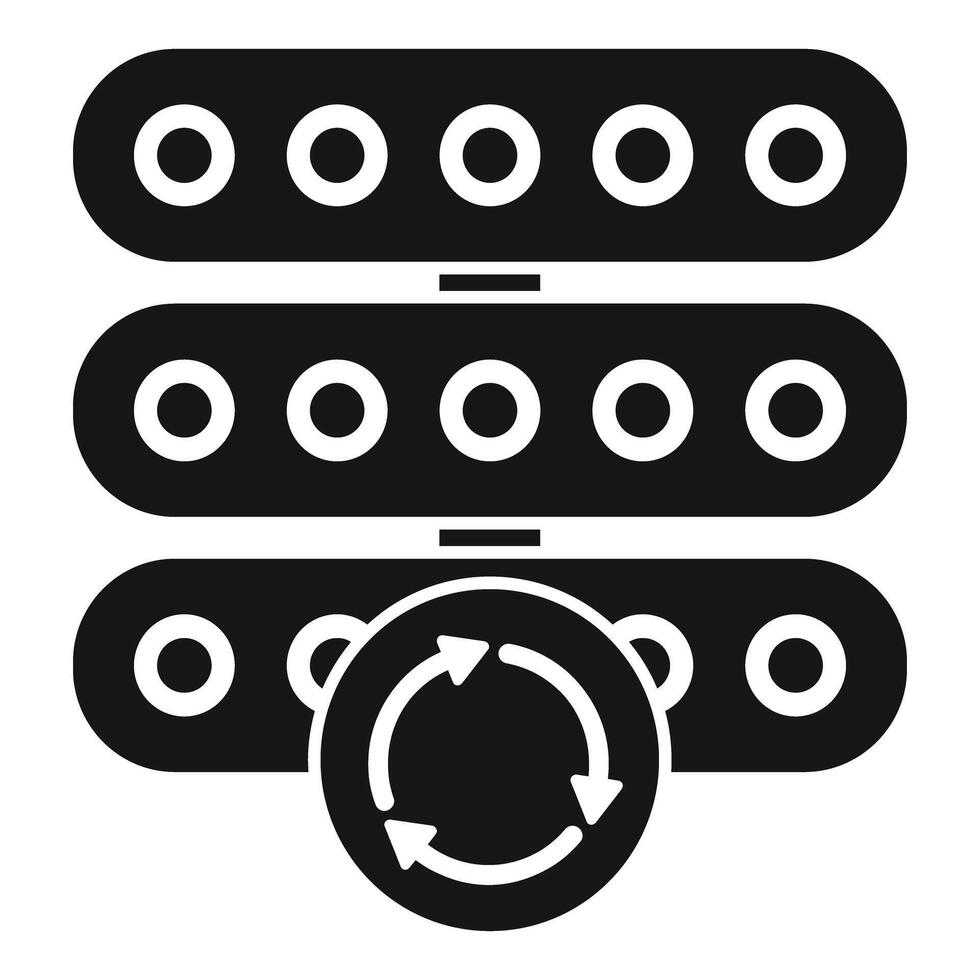 Data server updating with rotating arrows icon showing storage and database vector