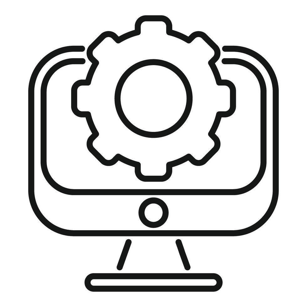 Computer showing big gear for configuring operating system vector
