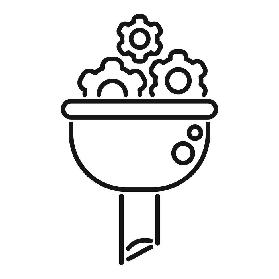 Funnel converting ideas represented by cogwheels into money vector