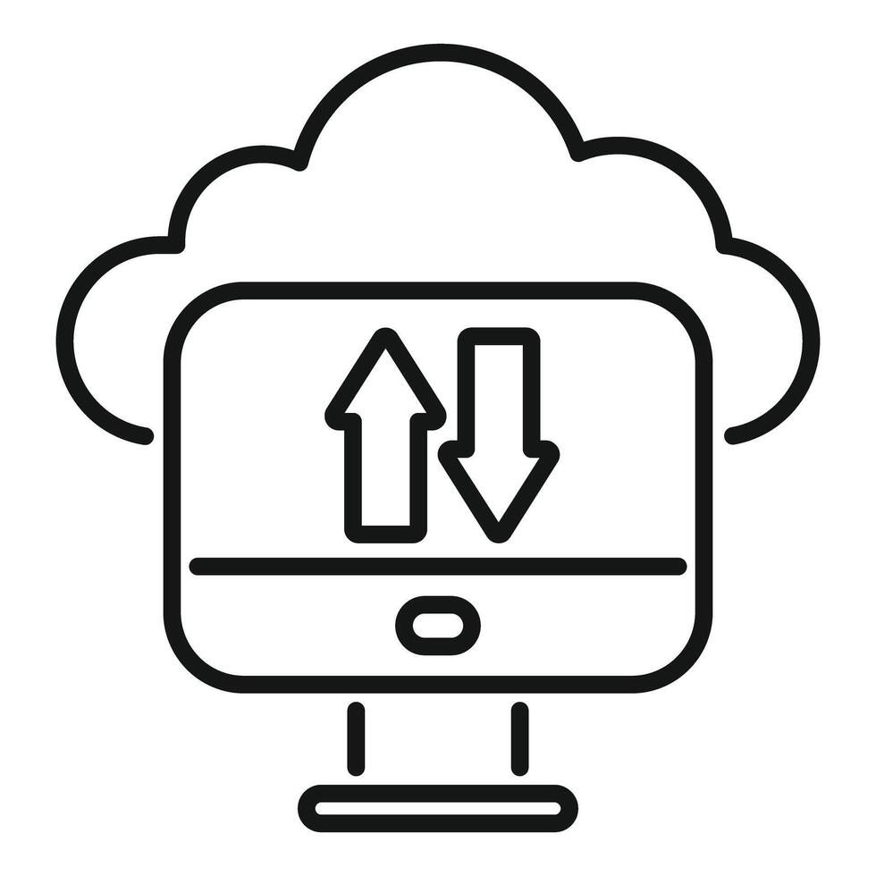 Computer exchanging data with cloud computing system vector