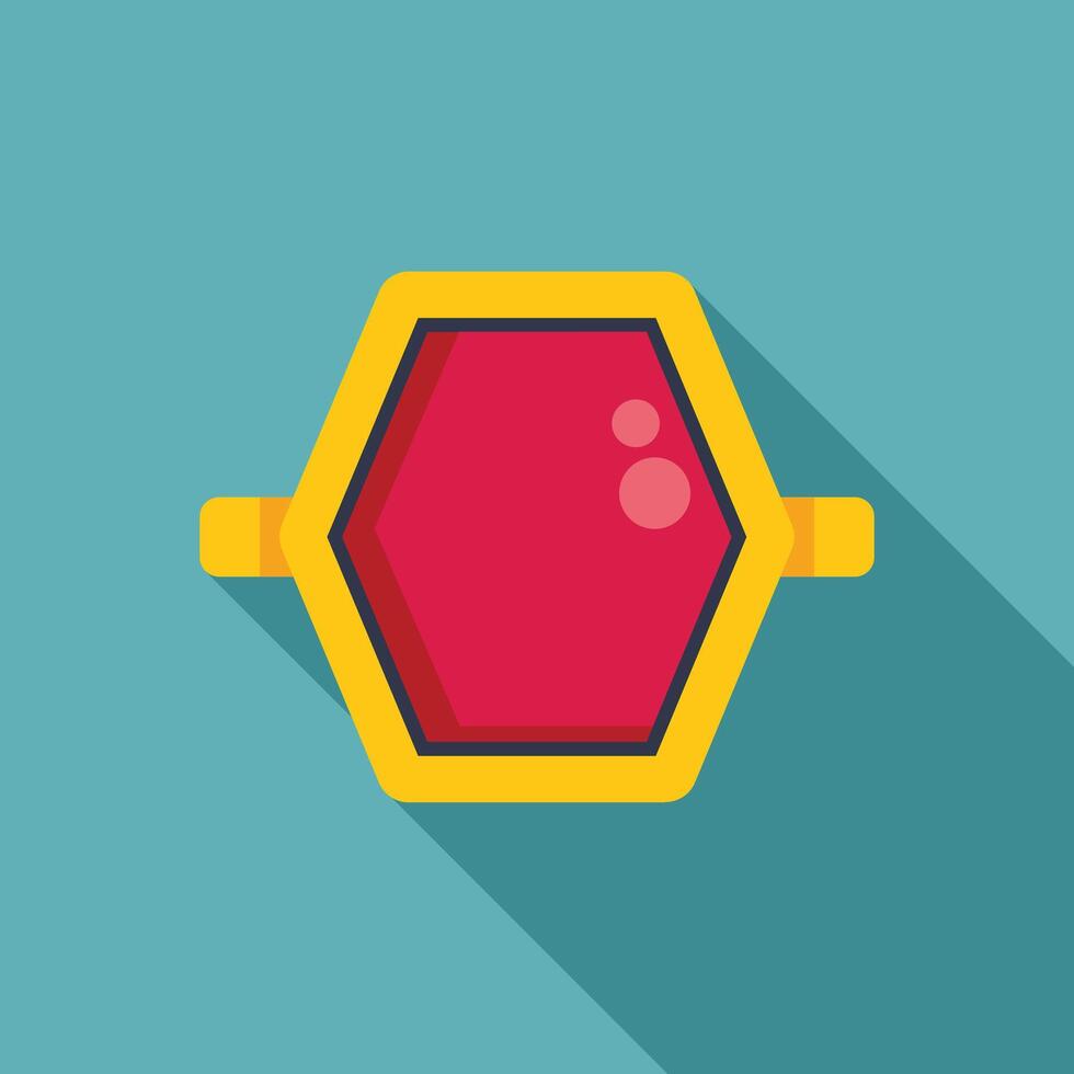 Gold ring with big red hexagon stone shining brightly vector