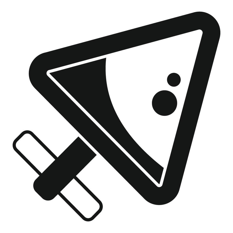 Warning sign of falling rocks from cliff icon, simple style vector
