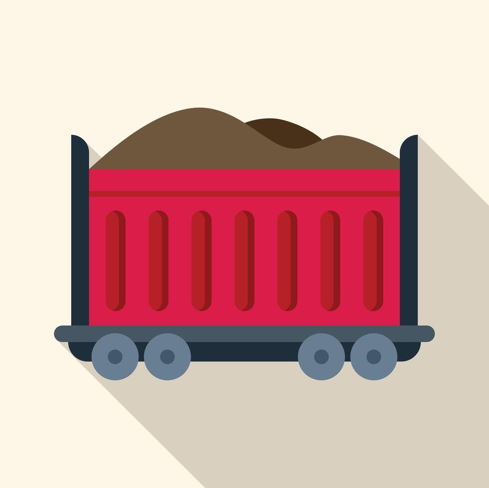Loaded red mining cart carrying coal from mine vector