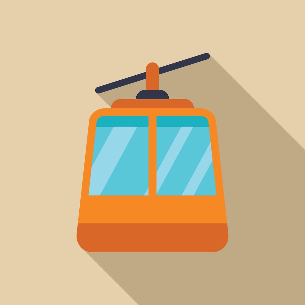 Orange cable car moving upwards on a ropeway with long shadow vector