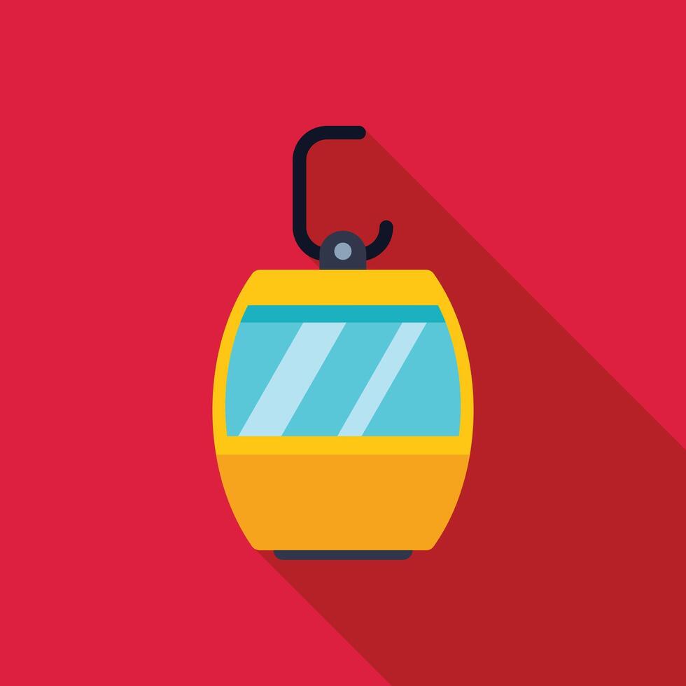 Yellow cable car hanging on a cable on red background vector