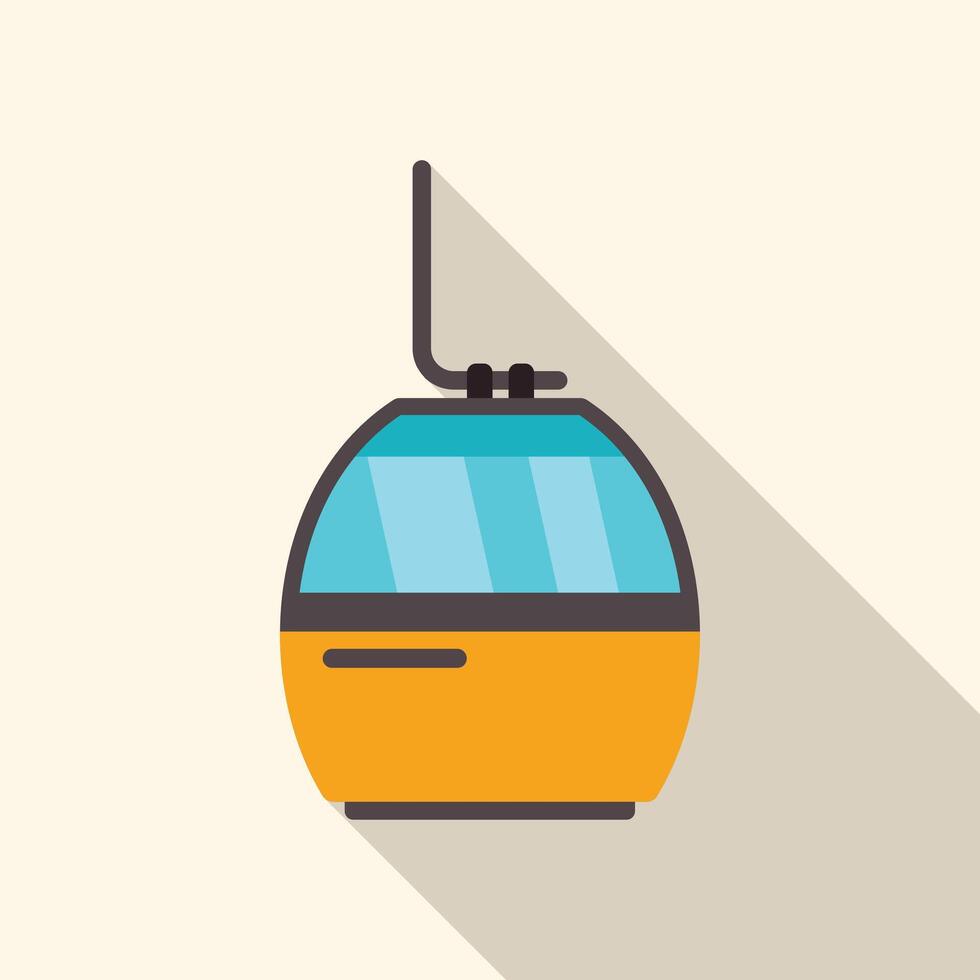 Yellow cable car hanging on ropeway taking tourists to mountain peak vector