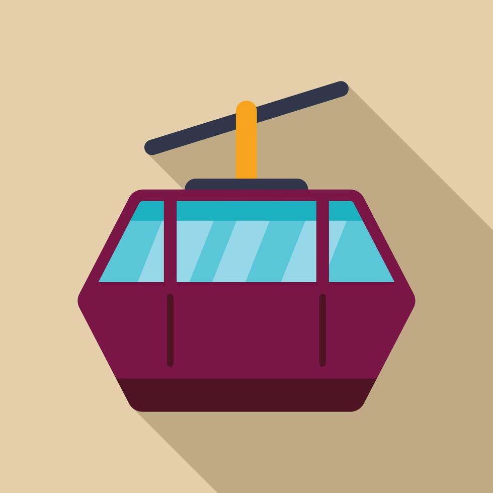 Purple funicular cabin ascending a mountainside in flat design vector