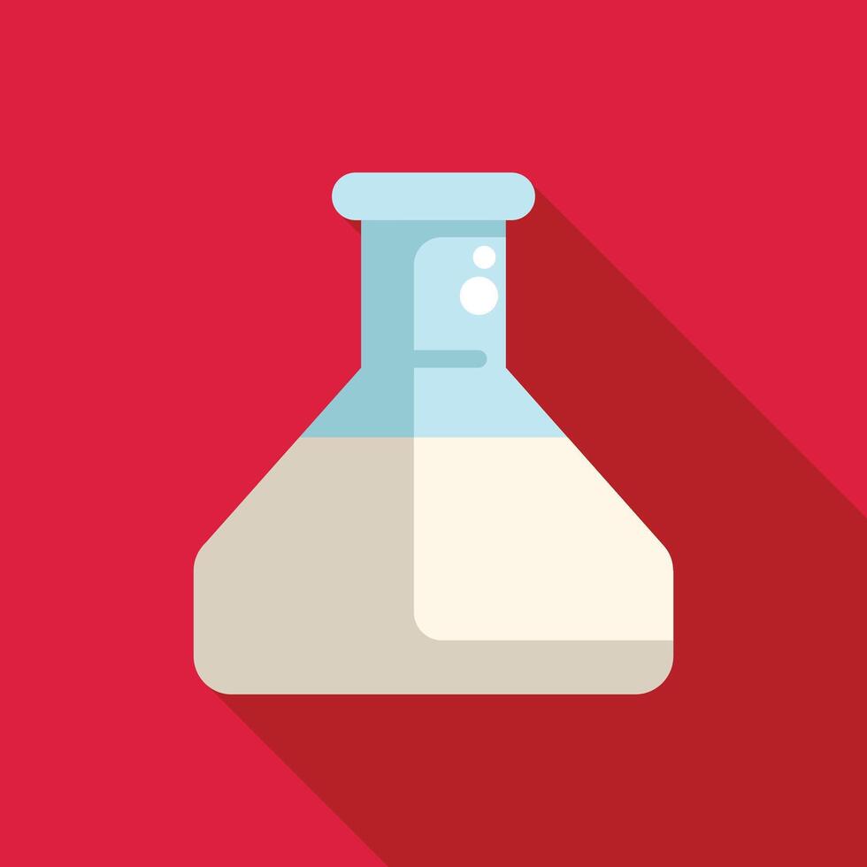 Chemical flask bubbling with mysterious liquid on red background vector