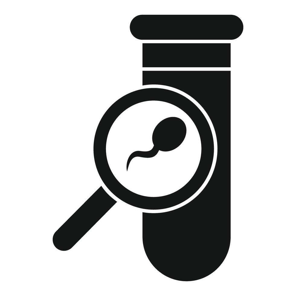 Magnifying glass analyzing sperm in test tube icon vector