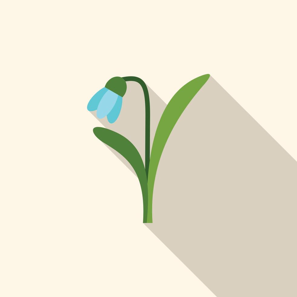 Single blue snowdrop flower with long shadow vector