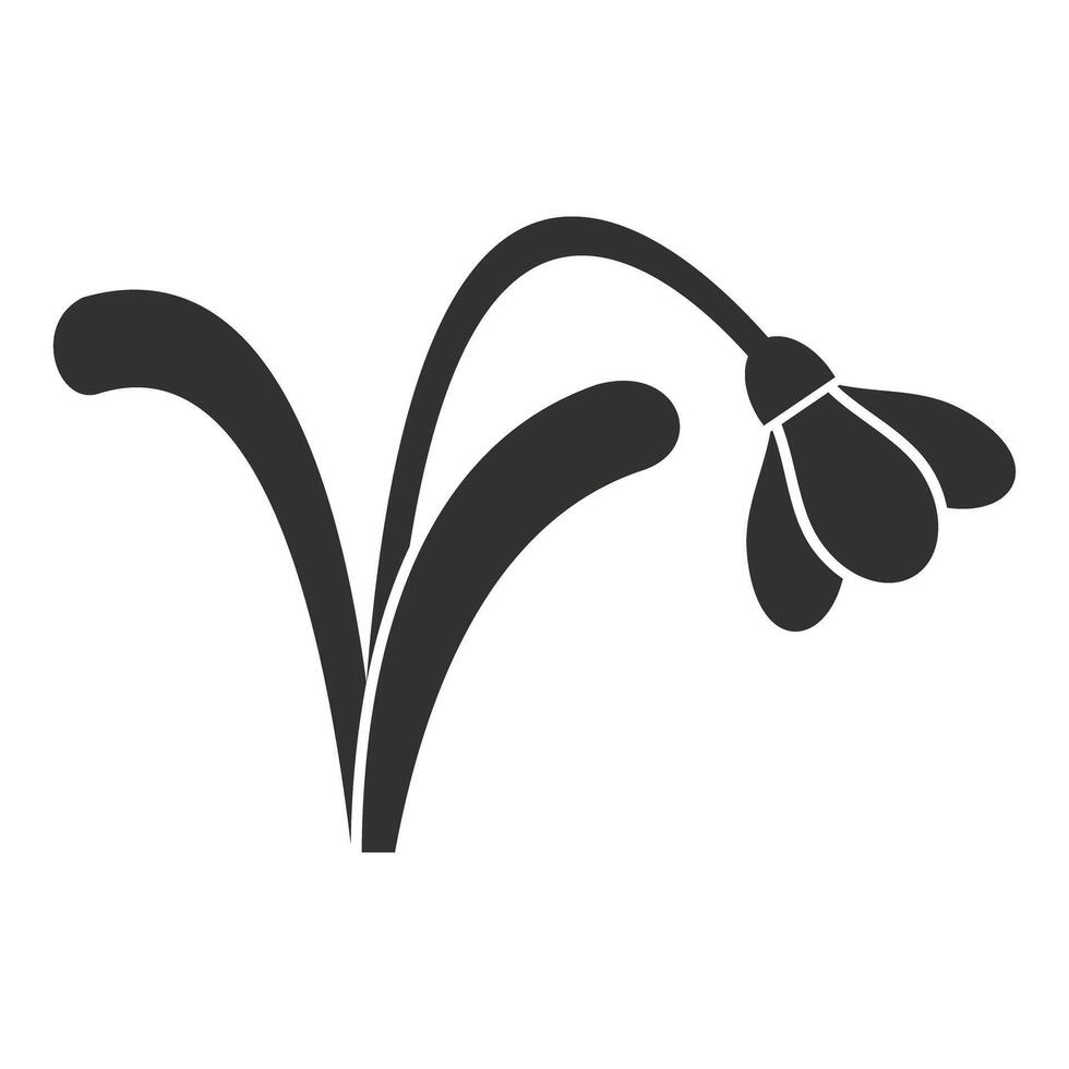 Black silhouette of a delicate snowdrop flower drooping over vector