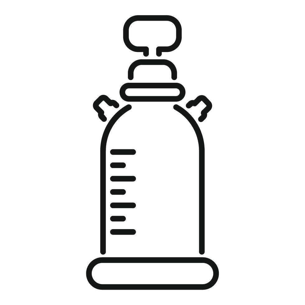 Chemical glass flask with round bottom and narrow neck standing on stand icon vector