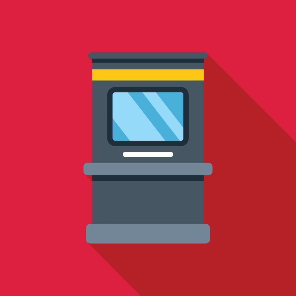 Atm machine displaying withdraw money screen with long shadow on red background vector