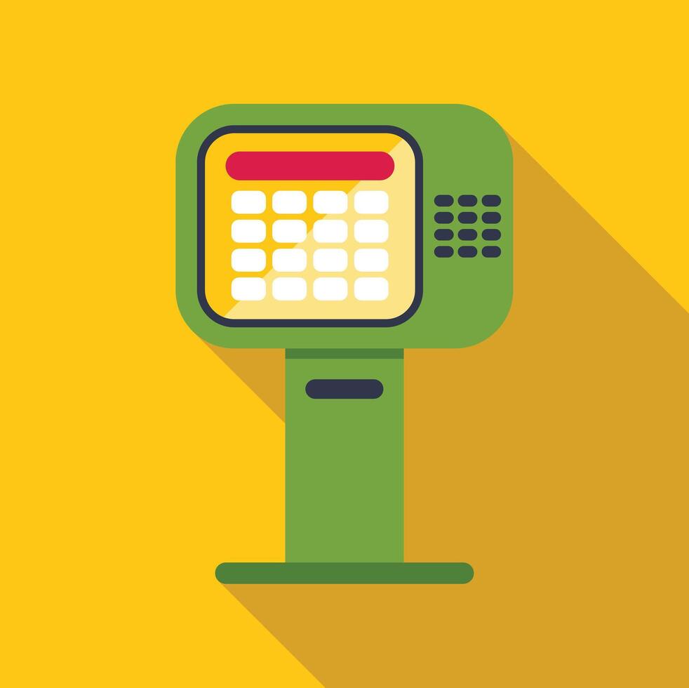 Green ticket machine issuing a ticket on a yellow background vector
