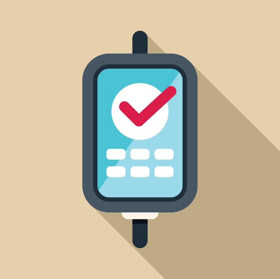 Electronic terminal showing validated payment with checkmark icon vector