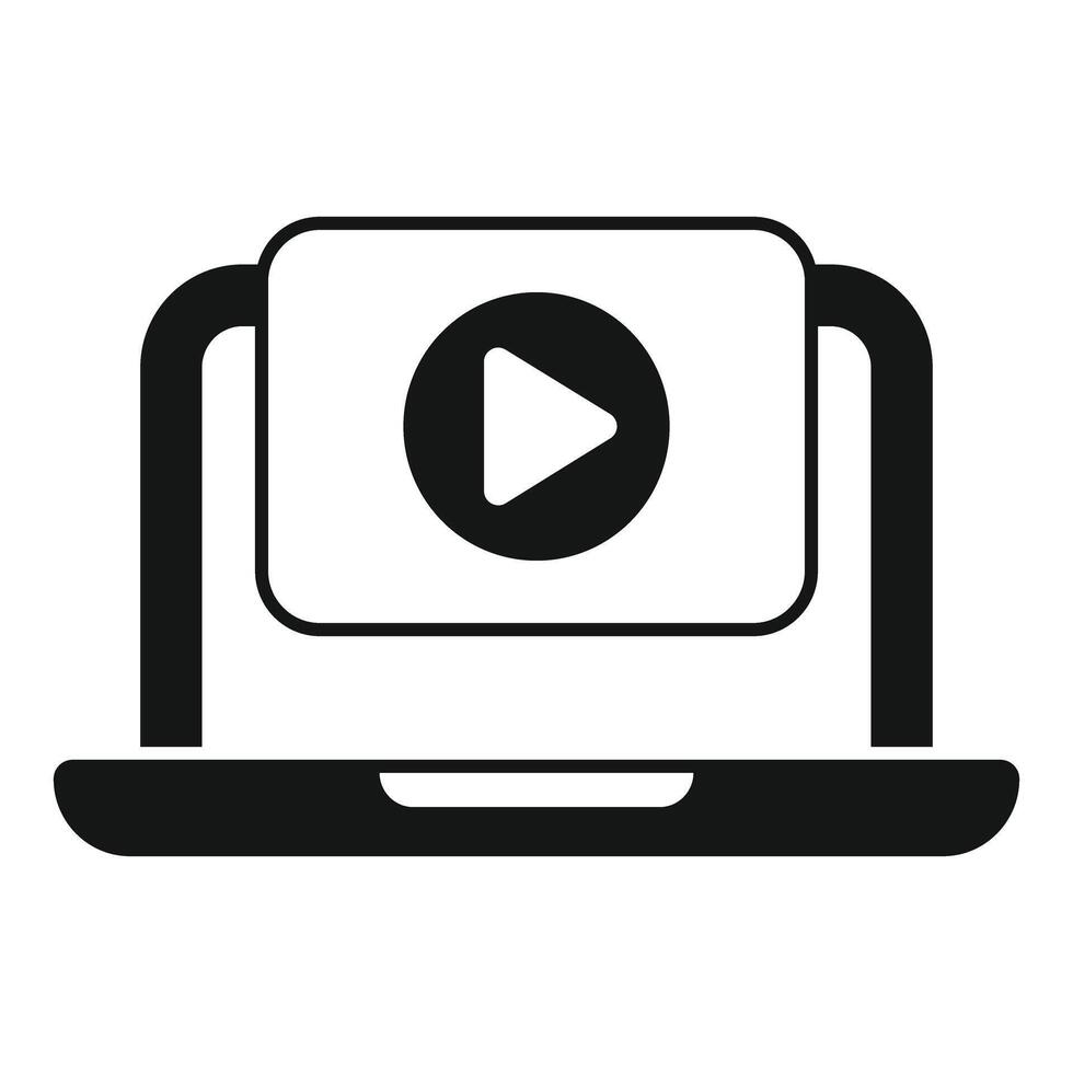 Laptop displaying streaming video player icon vector