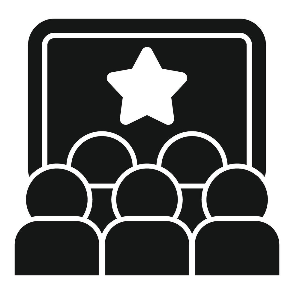 Audience watching movie premiere with star on screen icon vector