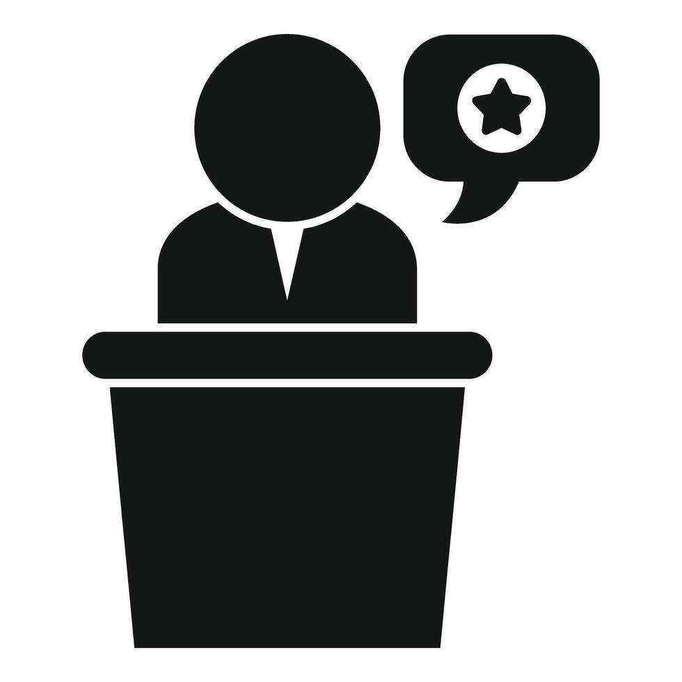Politician giving a speech on stage making a promise icon vector