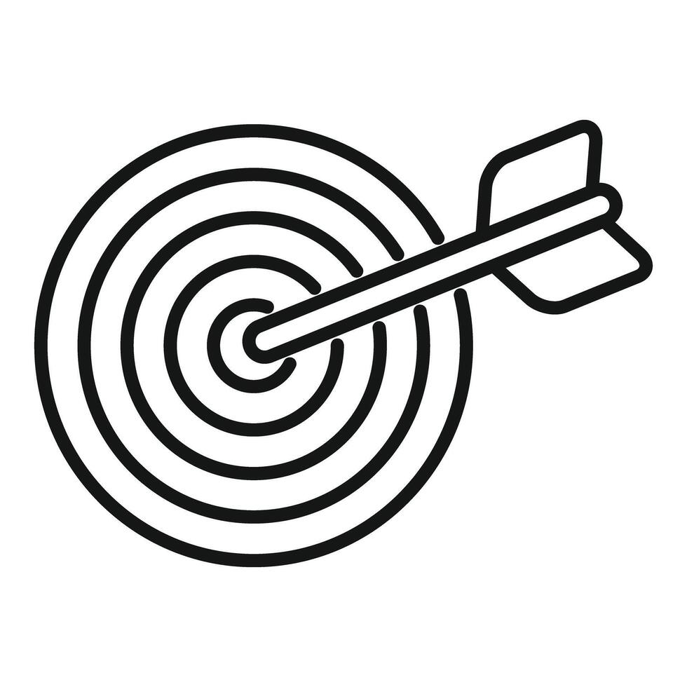 Arrow hitting center of target icon representing success vector