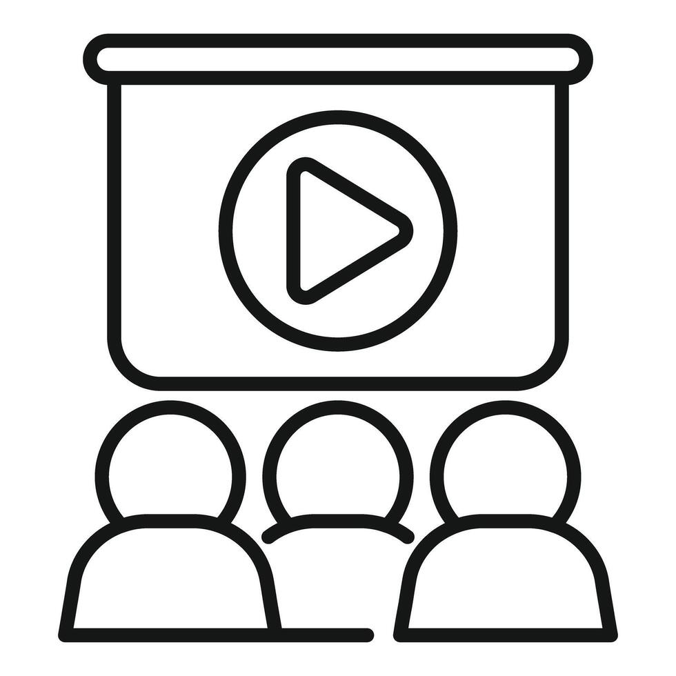 Group of students watching online course on projector screen vector