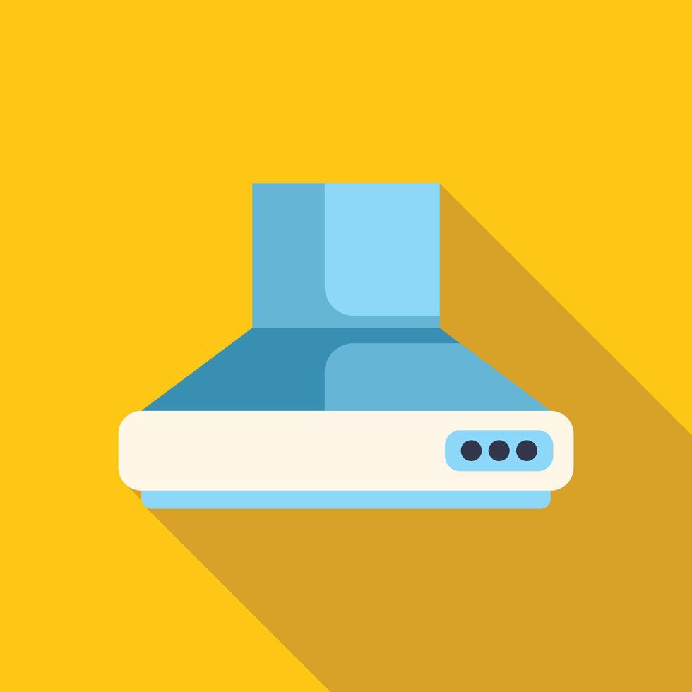 Extractor hood hanging over stove in kitchen with yellow background vector