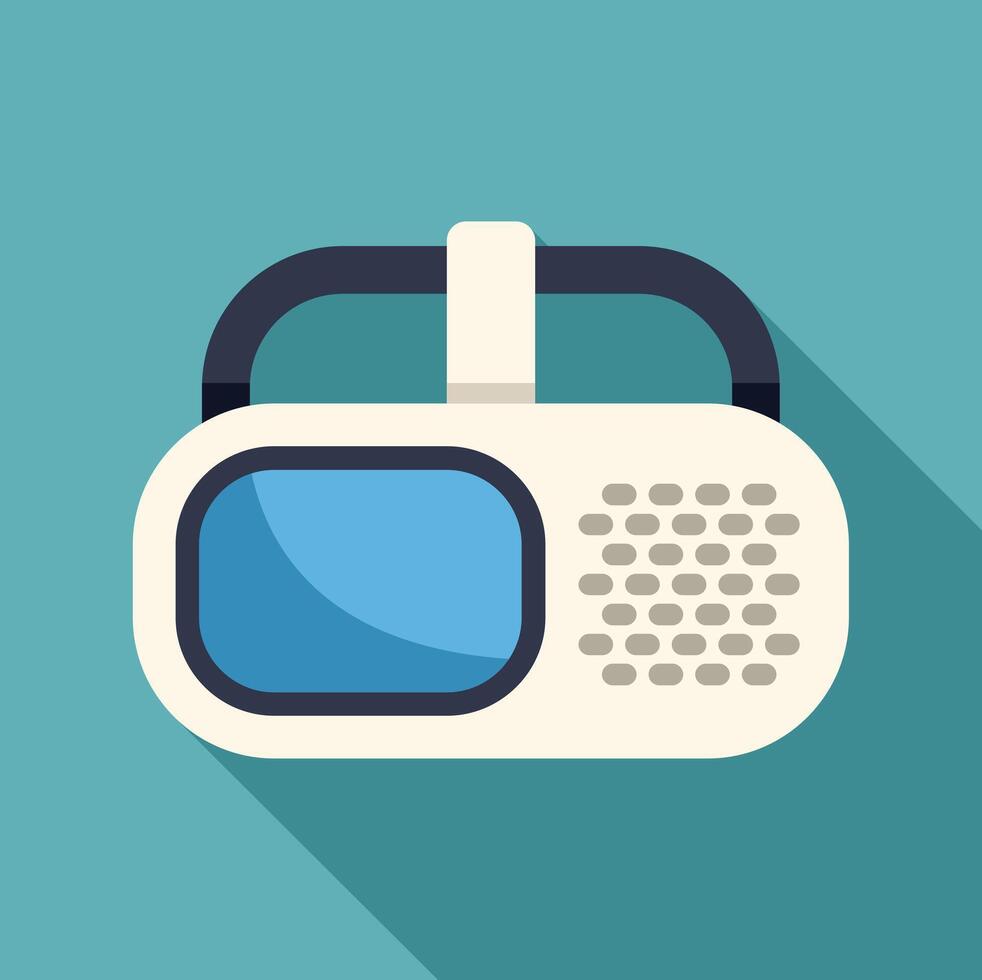 White portable radio receiver playing music on blue background vector