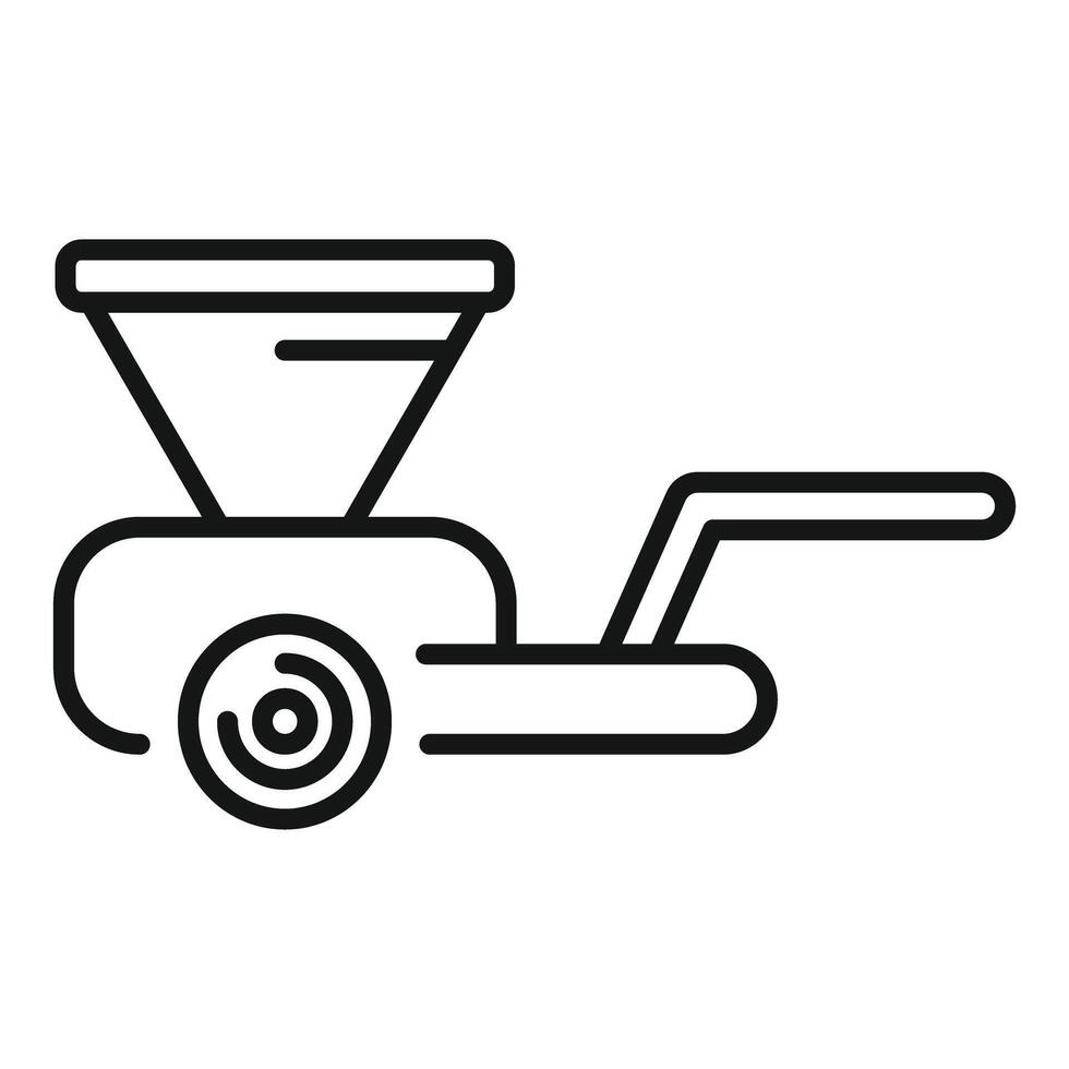 Manual seeding machine spreading seeds on field icon vector