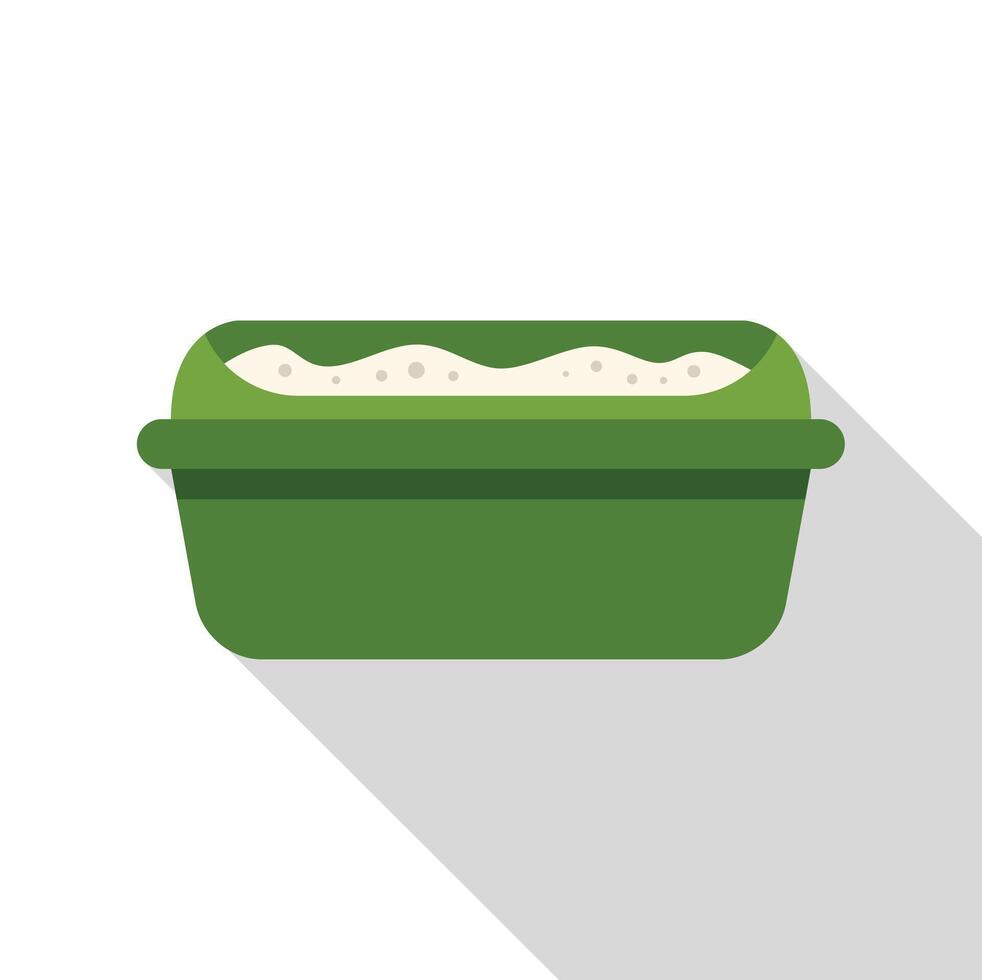 Green plastic litter box filled with absorbent cat litter vector