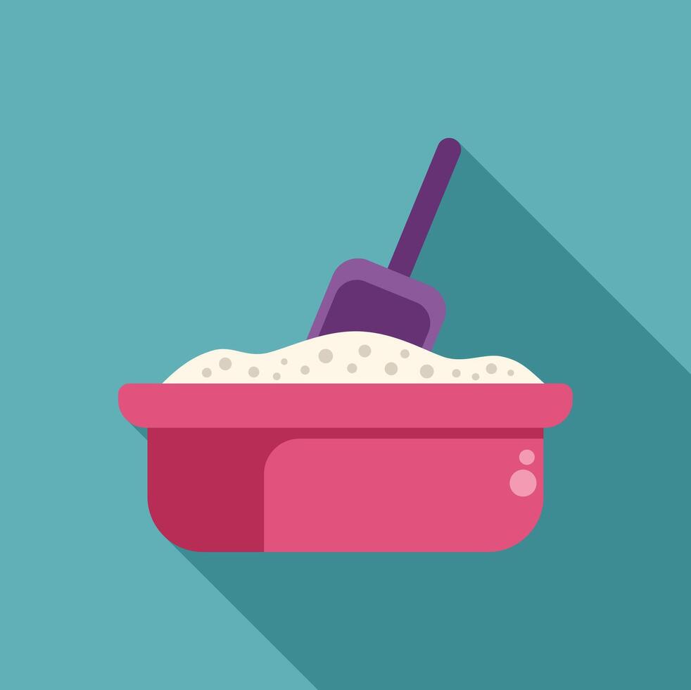 Pink litter box with scoop full of clumping cat litter vector