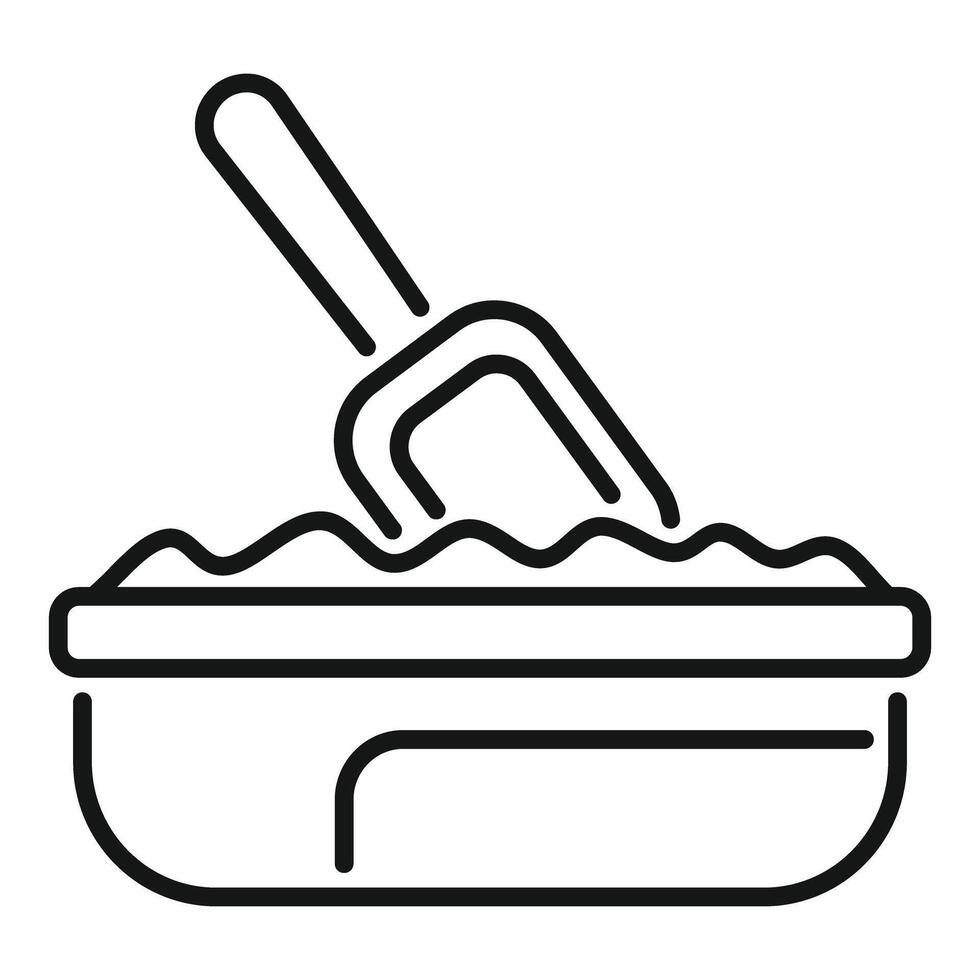 Cat litter box with scoop cleaning outline icon vector