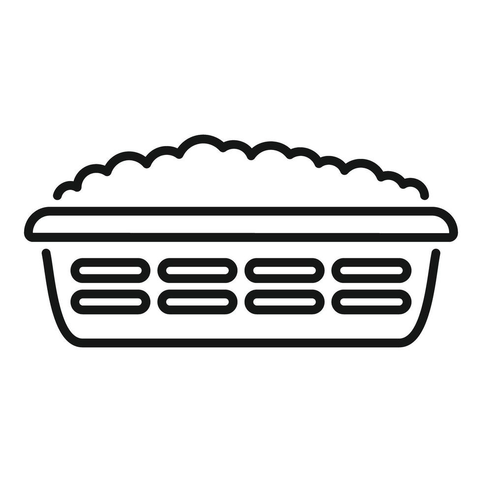 Laundry basket full of clothes washing line art icon vector