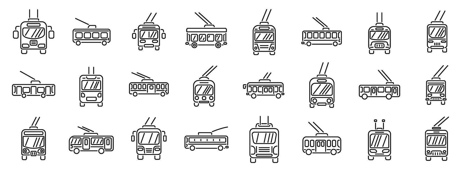 Trolleybus icons set. Set of trolleybus icons showing public transportation vector