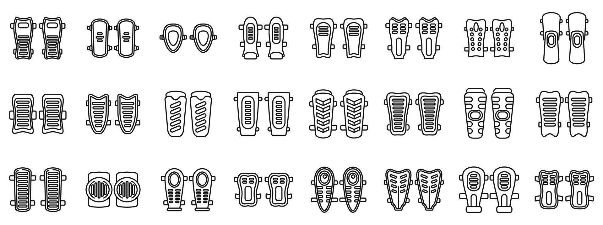 Shin Guards icons set. Set of soccer shin guards icons showing different protection levels for football players vector