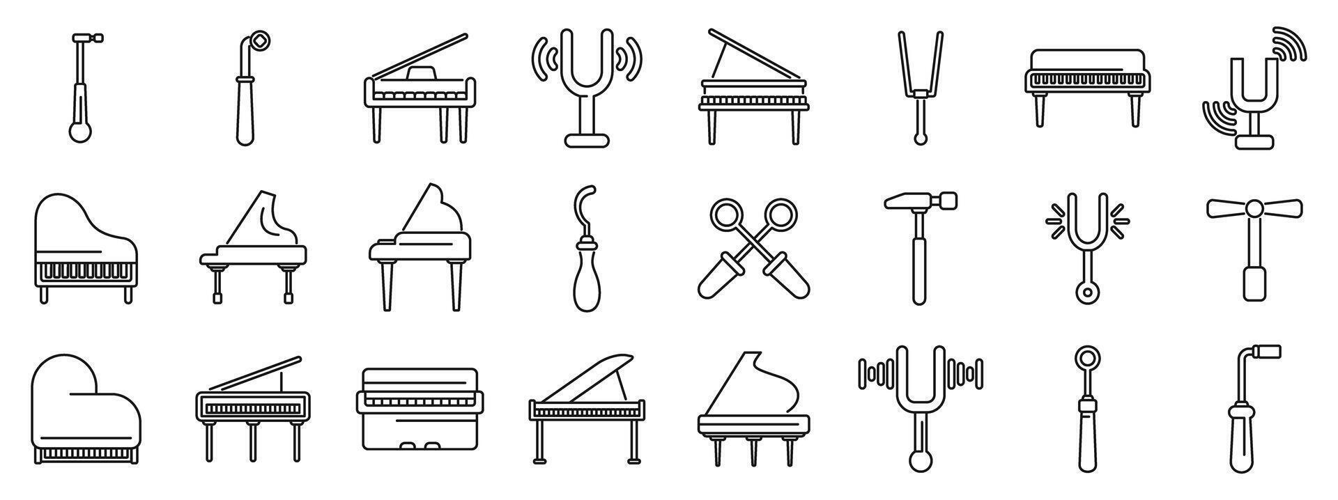 Piano tuner icons set. Piano tuner tools and equipment for tuning pianos vector