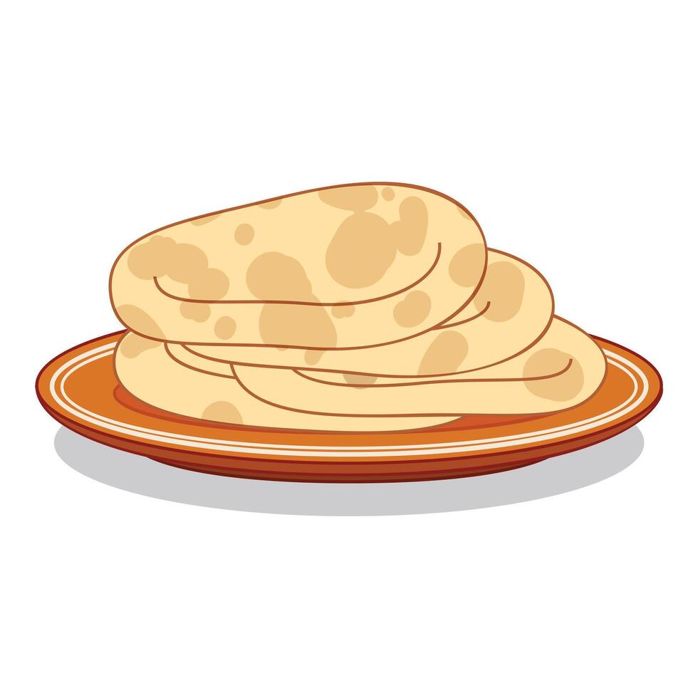 Pile of freshly baked chapati bread resting on a plate vector
