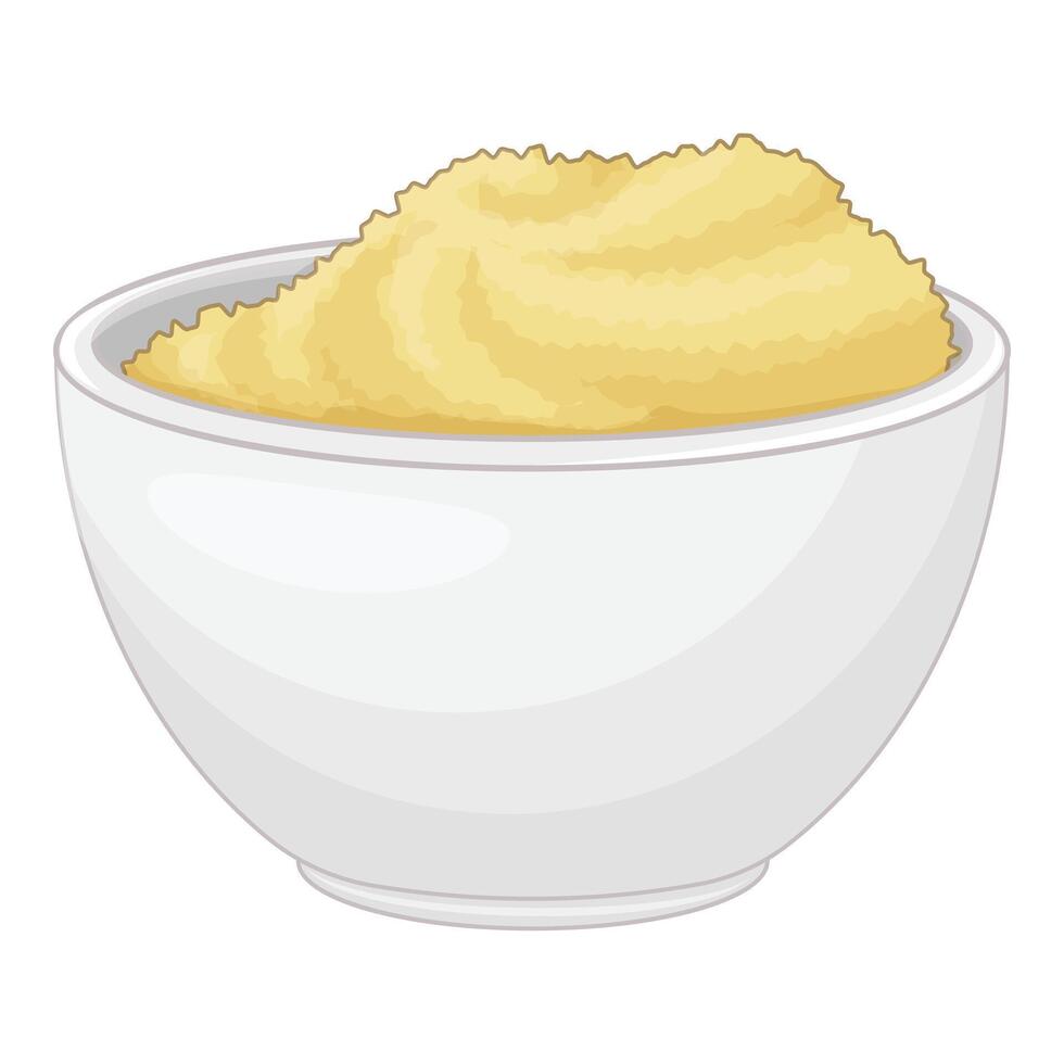 White bowl overflowing with delicious mashed potatoes vector
