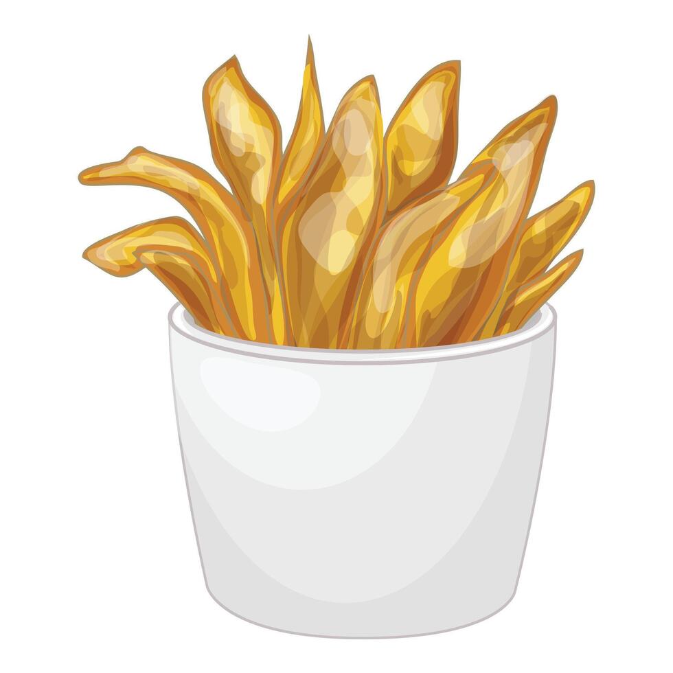 French fries standing upright in white paper cup vector