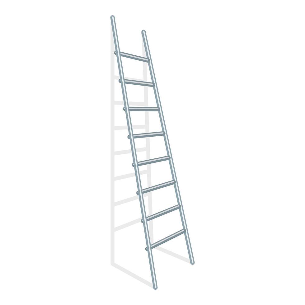 Metallic ladder leaning against white wall with shadow vector