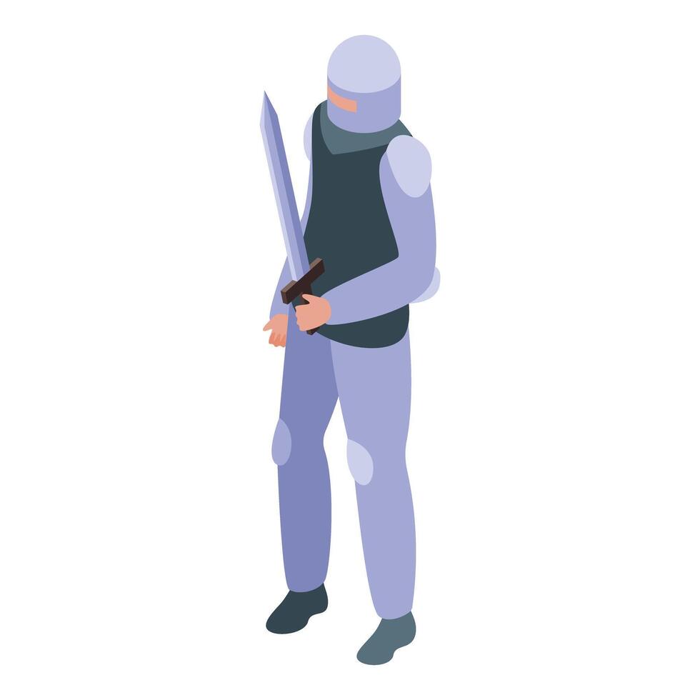 Medieval knight holding sword protecting kingdom isometric icon vector