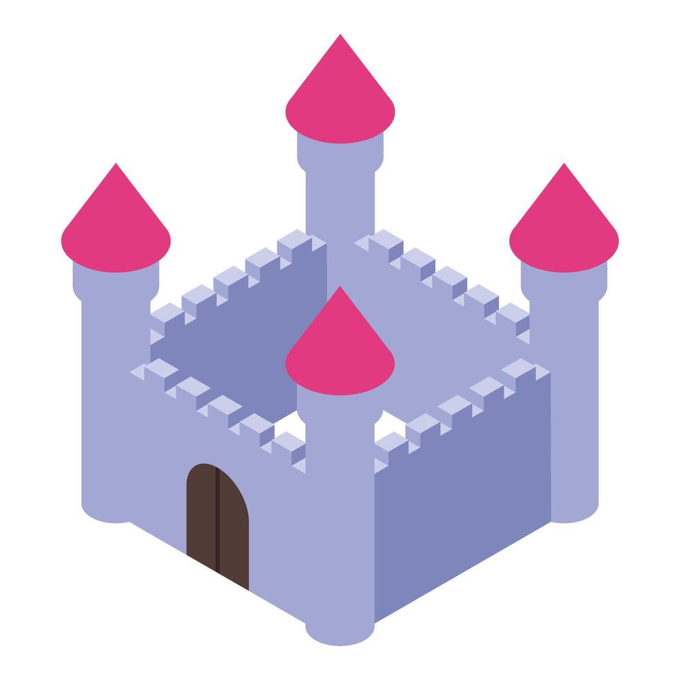 Fairytale castle standing with pink towers isometric icon vector
