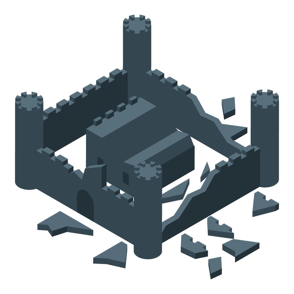 Medieval fortress crumbling under siege attack vector