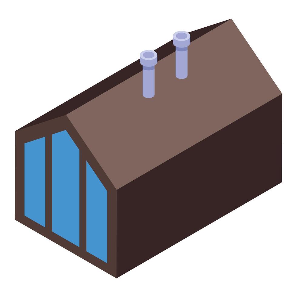 Modern factory building with two chimneys isometric icon vector