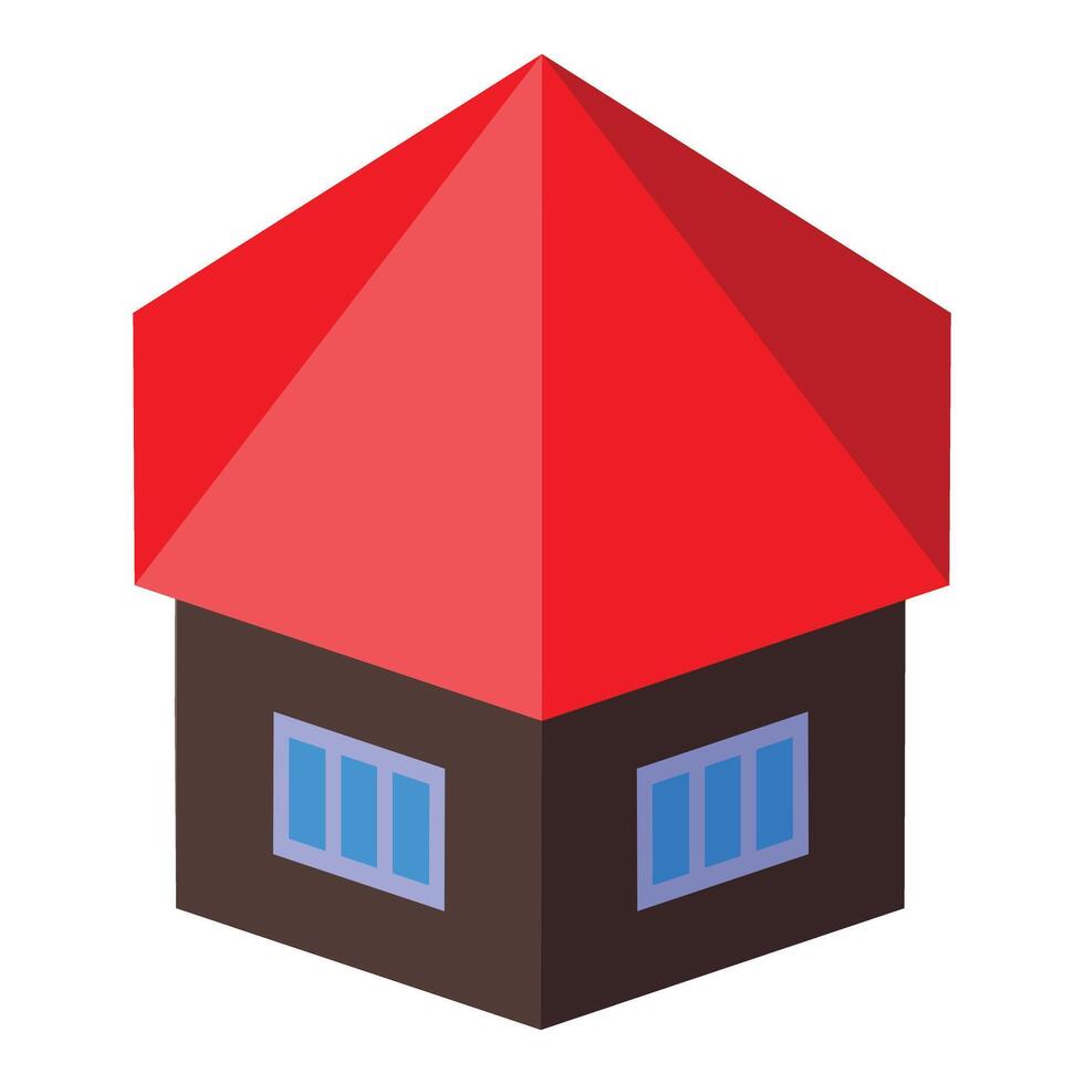 Small detached house with red roof having two windows isometric icon vector
