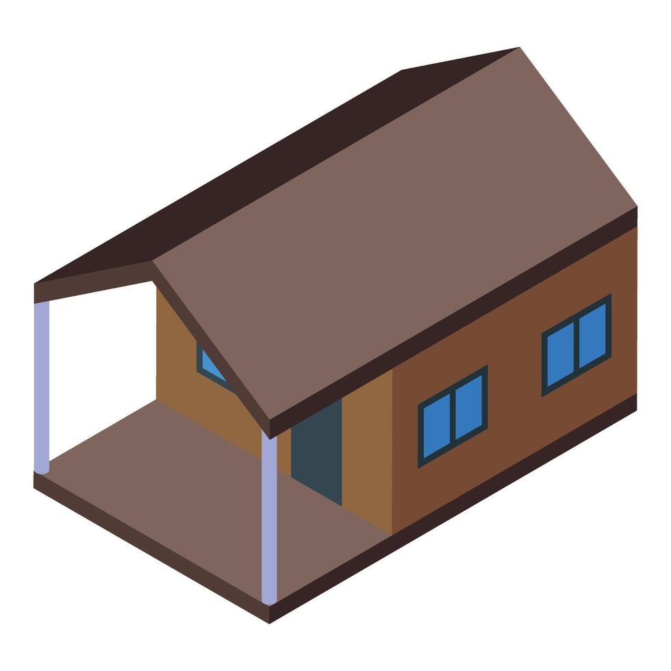 Wooden bungalow with porch presenting modern architectural design in isometric view vector