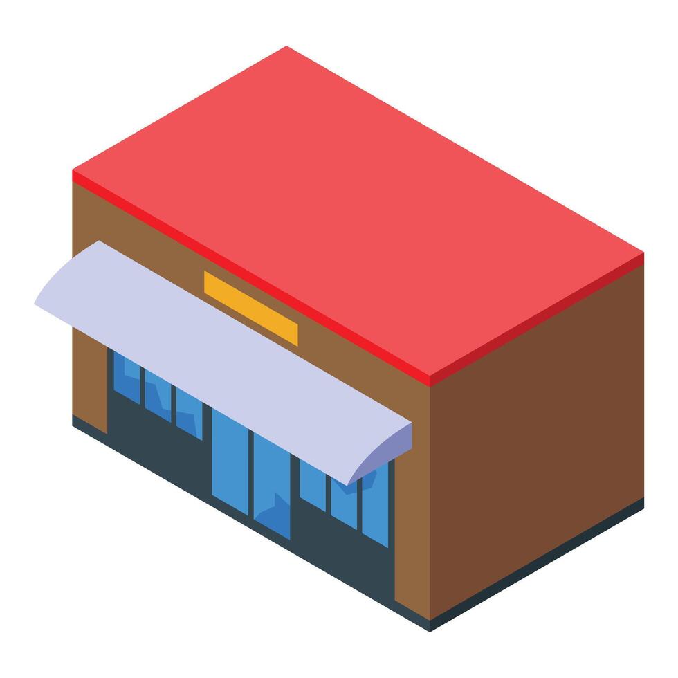 Modern shop building with red roof isometric icon vector