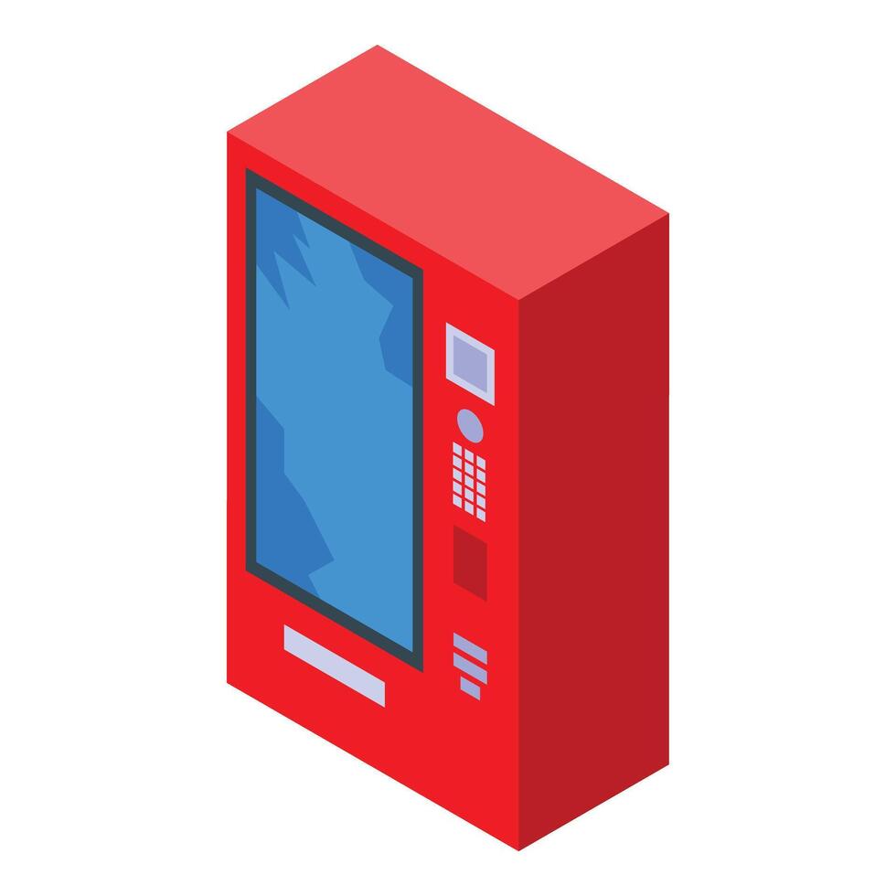 Red vending machine displaying products isometric view vector
