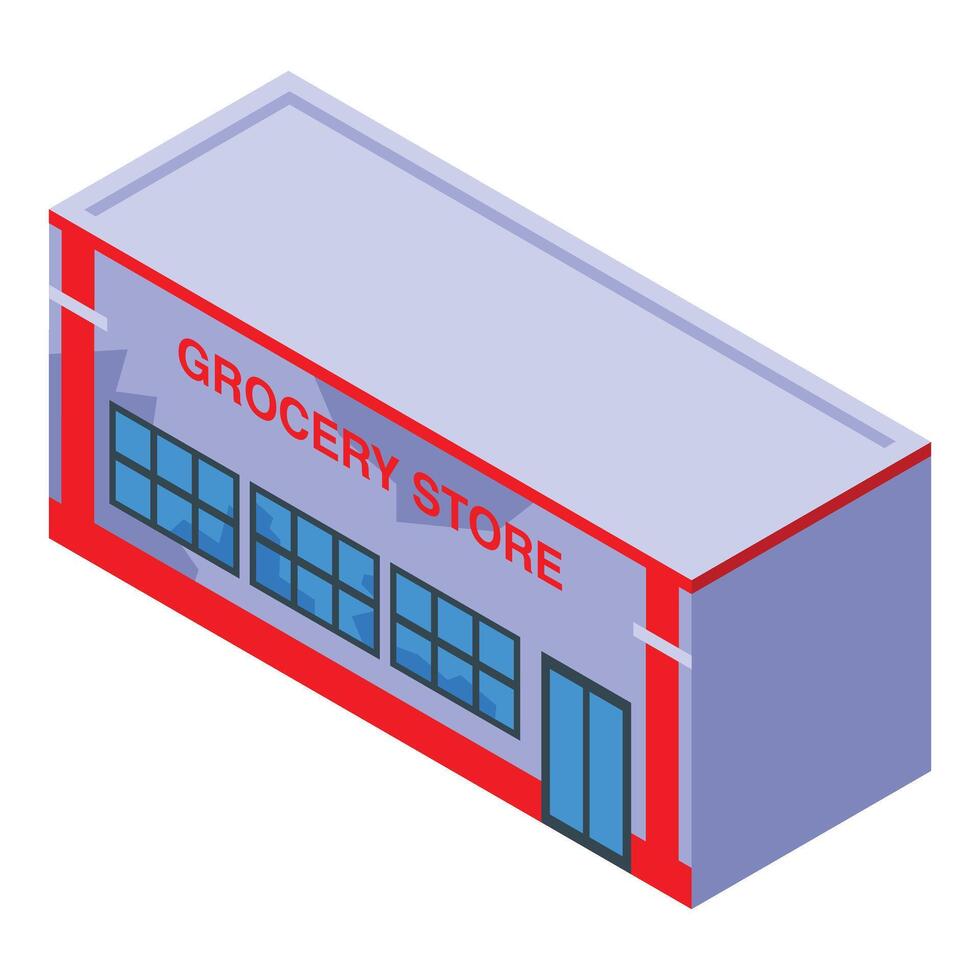 Grocery store building facade isometric illustration vector