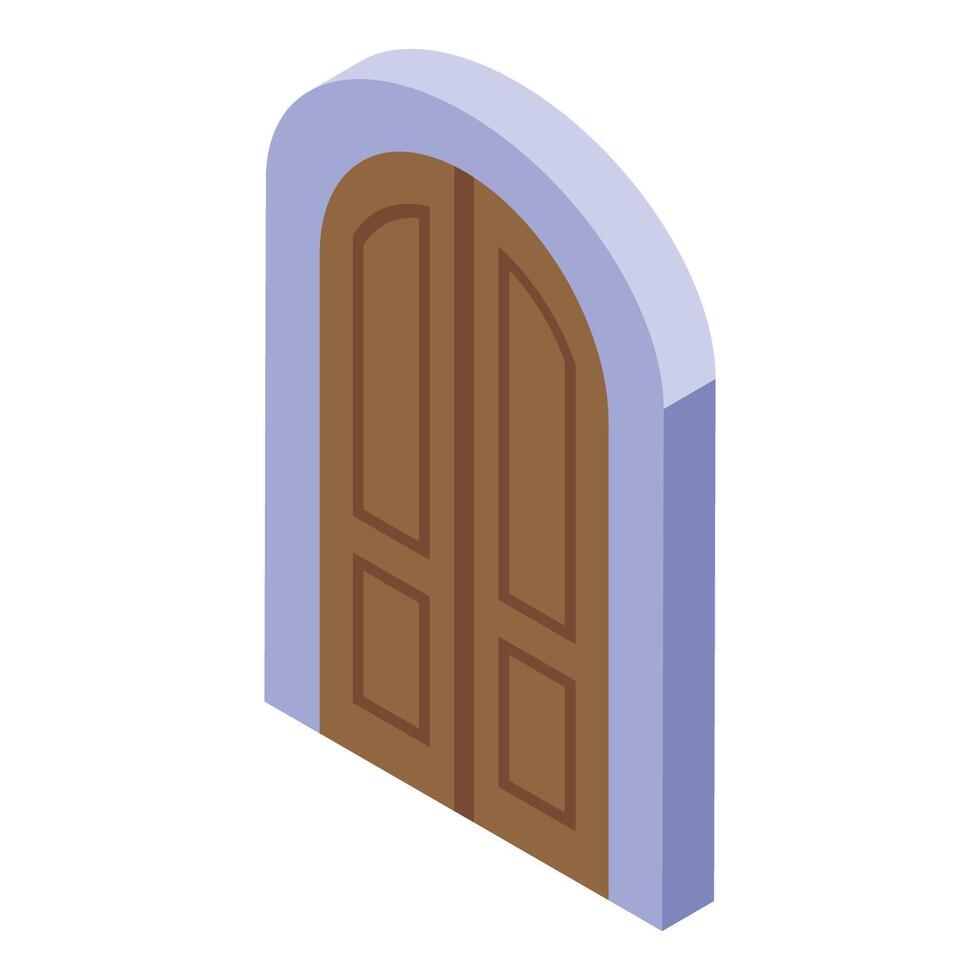 Arched double wooden door isometric icon vector