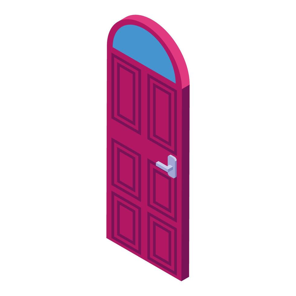 Classic red front door with arched transom window isometric icon vector