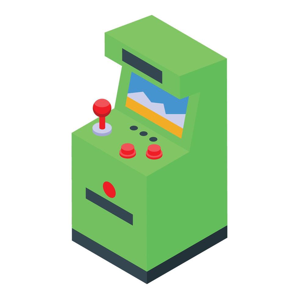 Green arcade game machine displaying gaming level vector